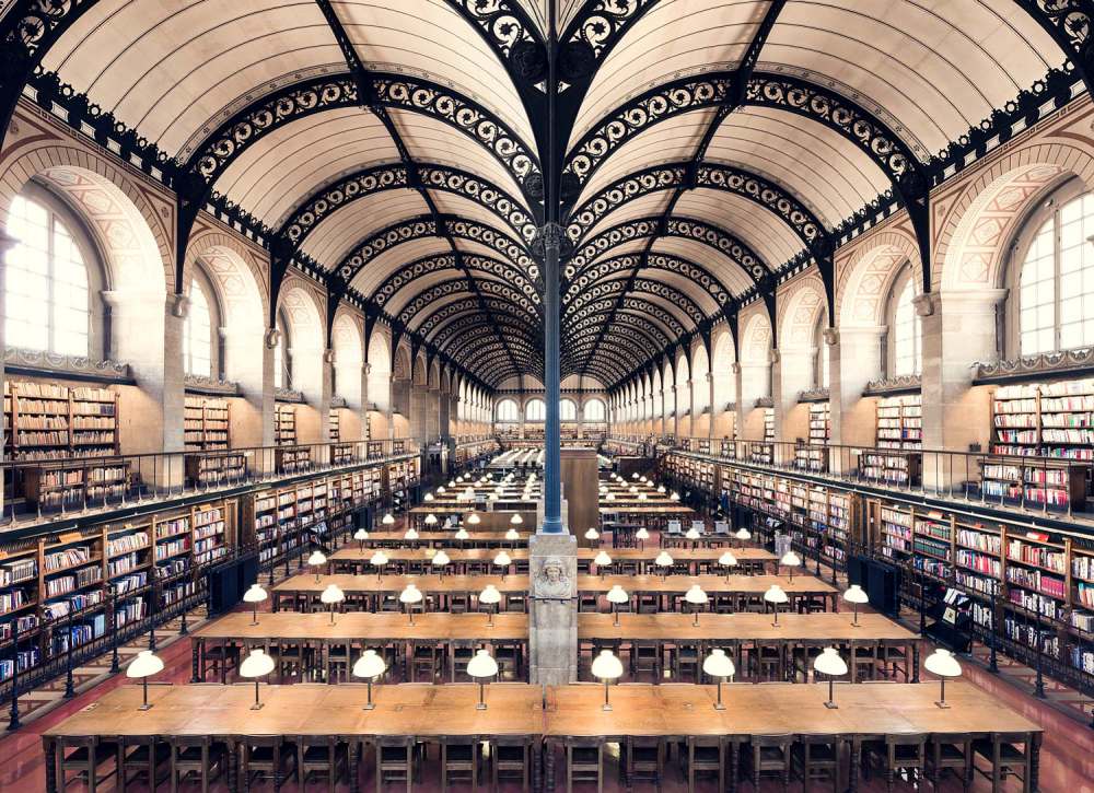 Bibliothèque Sainte Geneviève Paris 1850 europe libraries photo by thibaud poirier - 对称构图的摄影集，呈现欧洲宛如艺术博物馆的图书馆！