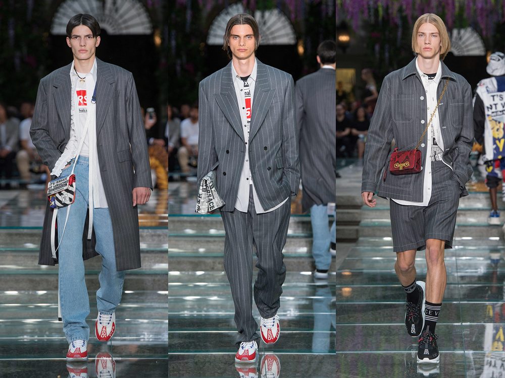 Versace Men SS19 fashion show grey suits - Versace 春夏'19 拥抱复古情怀