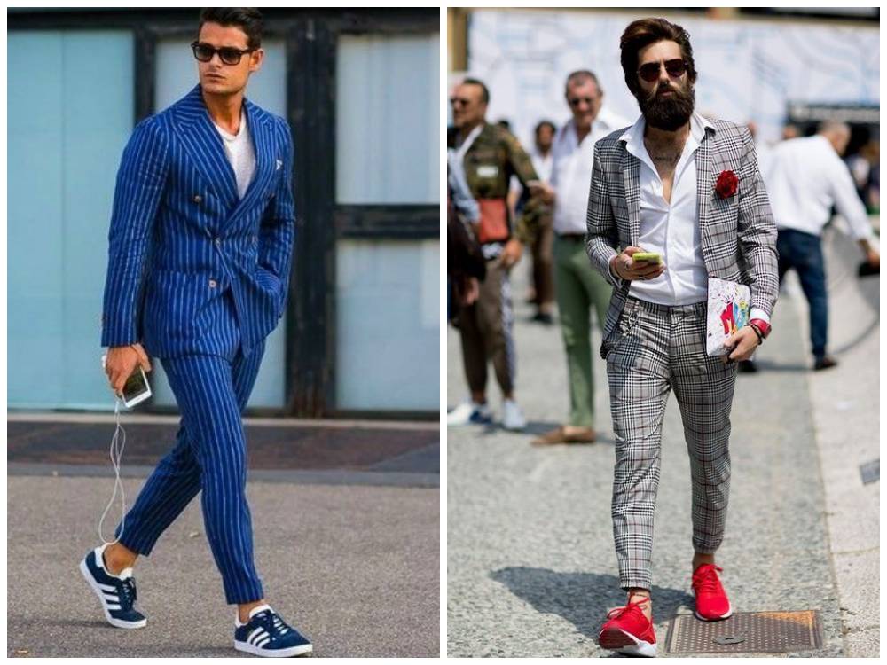 mens suit and sneakers