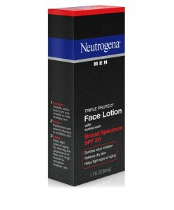 men skin care sunscreen face lotion spt uv defense neutrogena men triple protect spf 20 249x300 - 肌肤抗老，少不了防晒步骤！