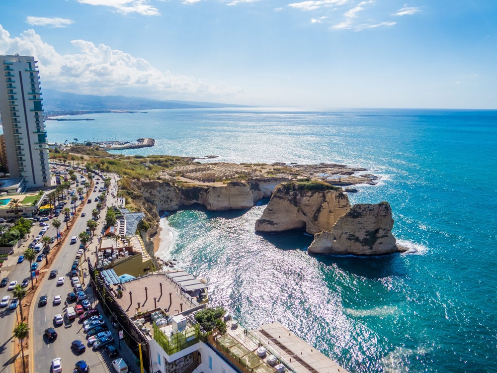 Africa the Middle East Lebanon Aerial view of the Pigeons Rocks on Raouche Beirut - Lonely Planet 带你走遍全球酿酒厂与酒吧