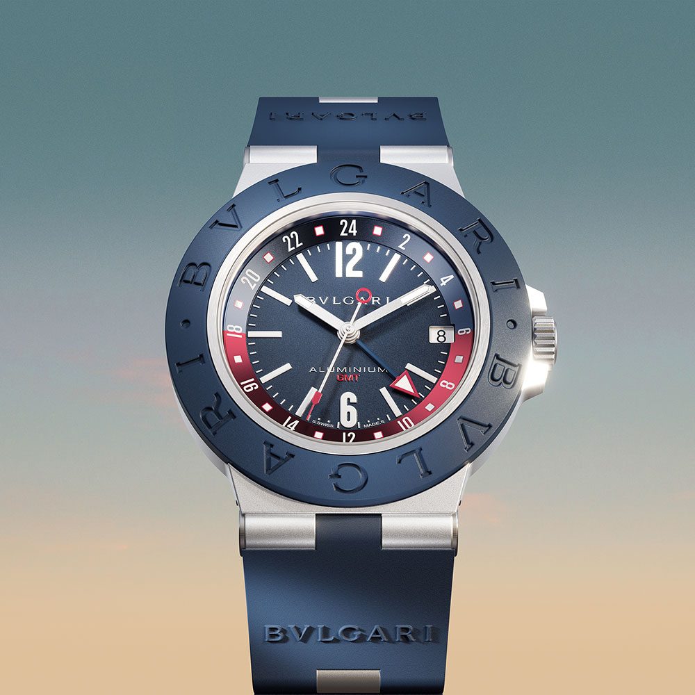 bvlgari alvminivm gmt on sky - Bvlgari Aluminium GMT 腕表，点缀你悠闲的旅程