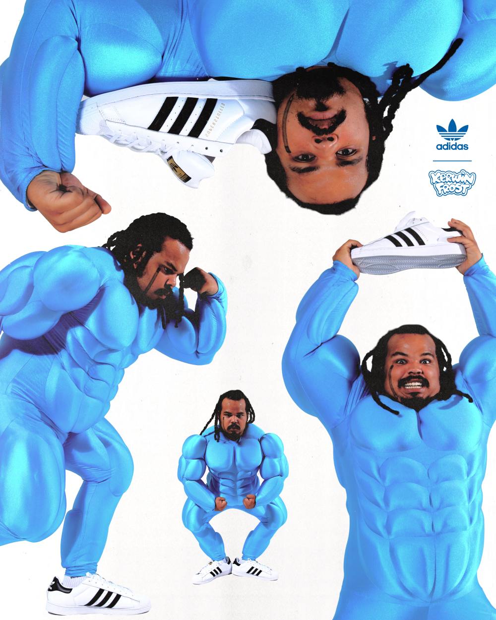 kerwin frost splitting to play shoes - Kerwin Frost x Adidas 推出极有创意的 "SUPERSTUFFED "小丑鞋！