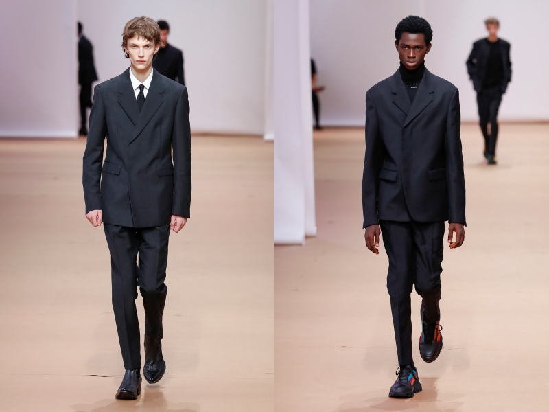 Prada SS23 Menswear show black suit double breasts - 简约轻盈的 Prada 春夏’23男装系列