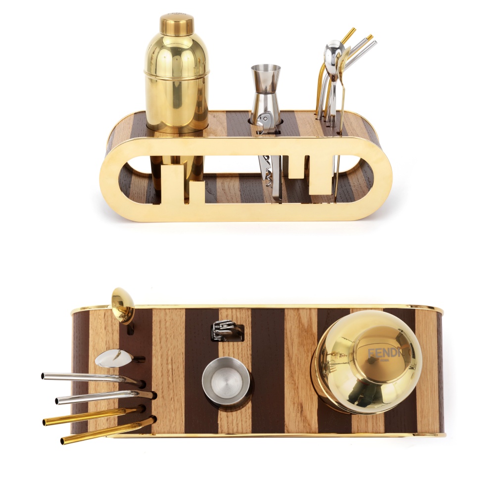 fendi Pequin wood and gold coloured metal bar kit - 买得到的品味！FENDI 首个家居装饰系列登场